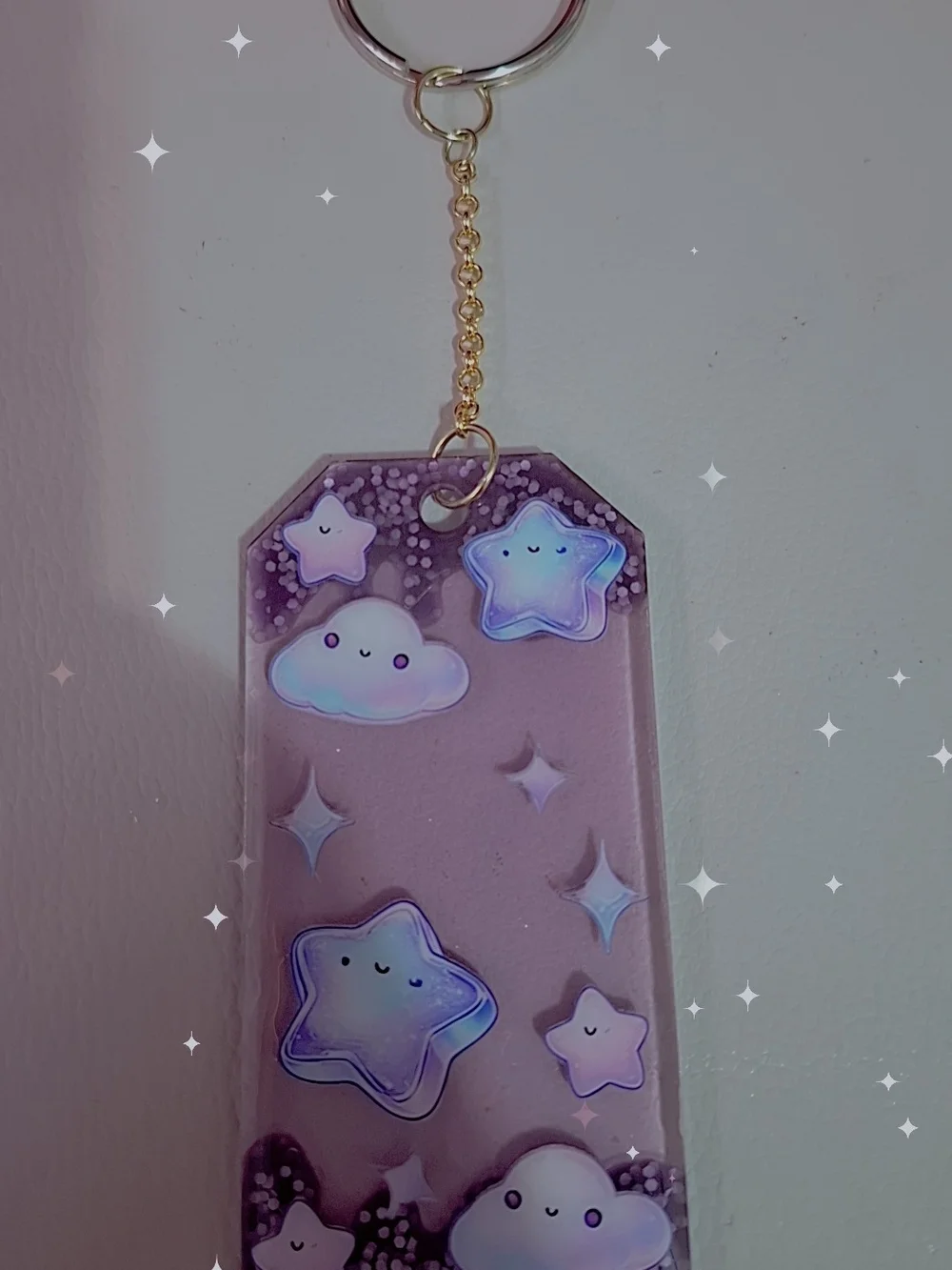 Purple Star & Cloud Resin Keychain Charm for Kids